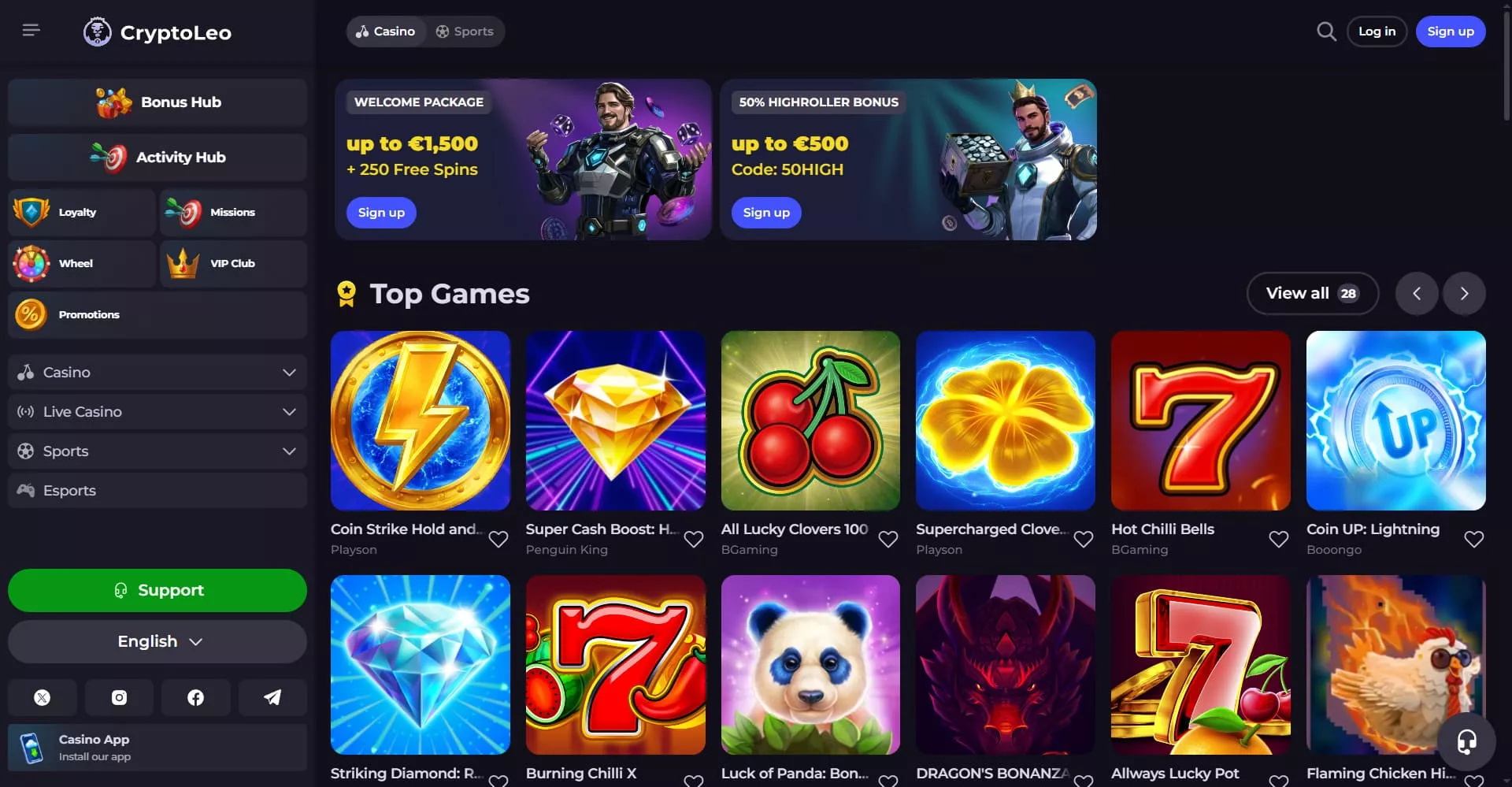 CryptoLeo κεντρική σελίδα